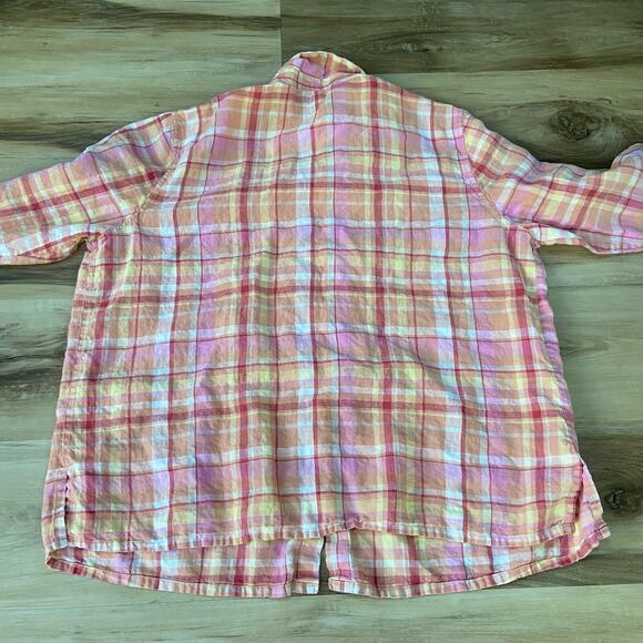 Charter Club Shirt Womens 18W Linen Pink Plaid Button Up Long Sleeve Top - Picture 5 of 5